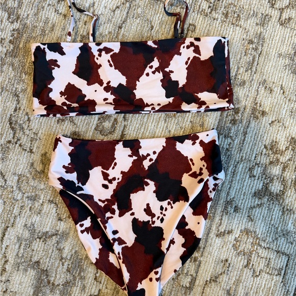 Skatie Other - Women’s Skatie Brown and White Cow Print Bikini Set